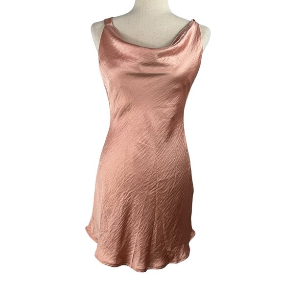 New! Selfie Leslie Tie Back Mini Slip Dress in Satin Apricot Size Small - Picture 1 of 10